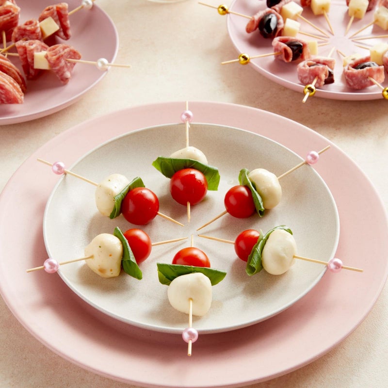 Okuna Outpost Bamboo Pearl Toothpicks - 4.7 in, 150 Count, White, Pink & Gold - Skewers for Appetizers & Mimosa Bar Supplies - Party & Catering Supplies - Image 3